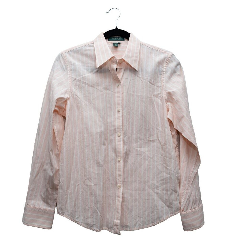 Lauren Ralph Lauren Size M White & Pink Striped Long Sleeve Top